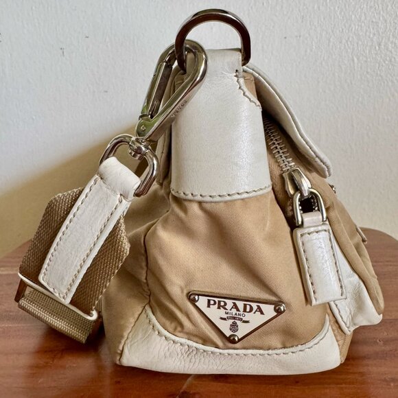 PRADA Vitello-Trimmed Tessuto Double Pocket Buckle Flap Shoulder Bag - Picture 3 of 16